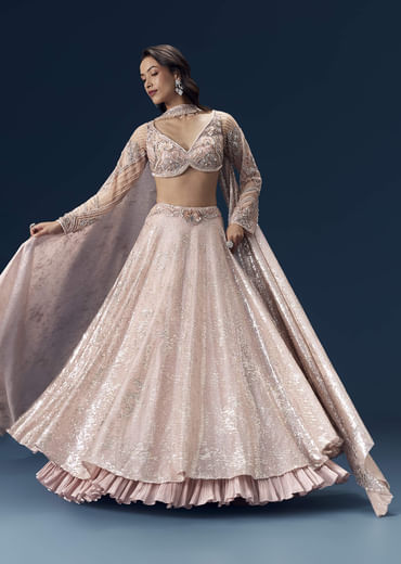 Pink Bridesmaid Lehega with Choker Dupatta