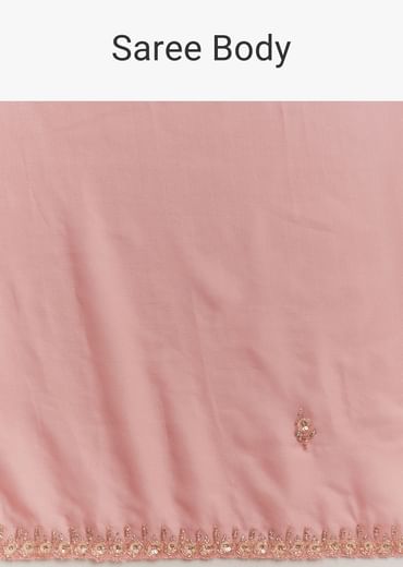 Pink Chinnon Saree With Cutdana Sequins Embroidery And Scallop Border