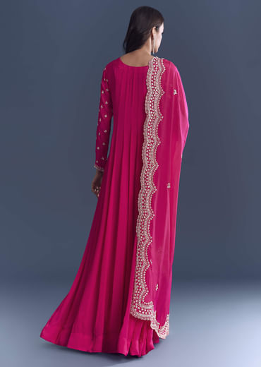 Pink Chinon Anarkali Suit With Cutdana And Sequins Embroidery