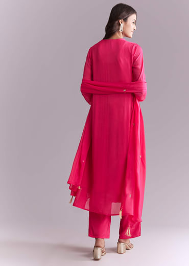 Pink Chinon Anarkali Suit With Moti And Resham Embroidery