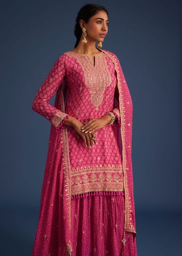 Pink Chinon Bandhani Palazzo Set