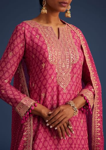 Pink Chinon Bandhani Palazzo Set