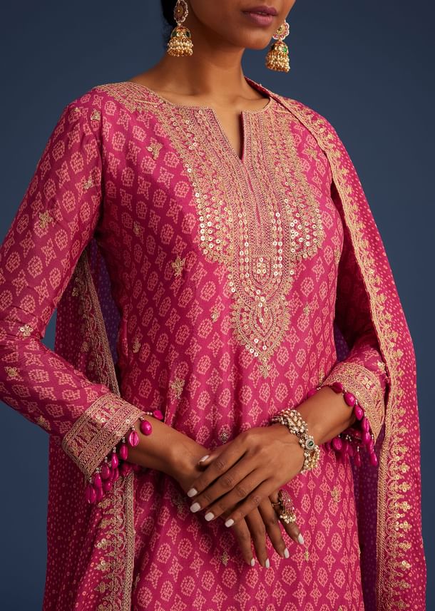 Pink Chinon Bandhani Palazzo Set