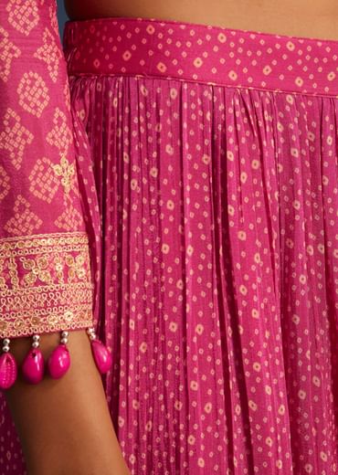 Pink Chinon Bandhani Palazzo Set