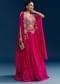Pink Chinon Crop Top Cape Set With Embroidery
