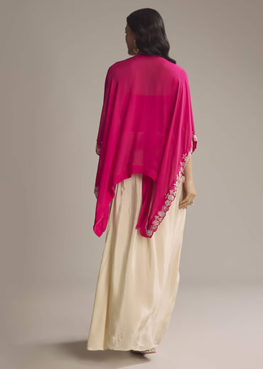 Pink Chinon Crop Top Skirt With Sequins And Moti Work