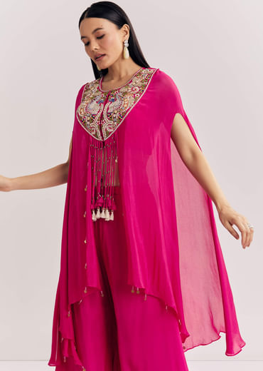 Pink Chinon Zardosi Threadwork Kaftan Kurta Set