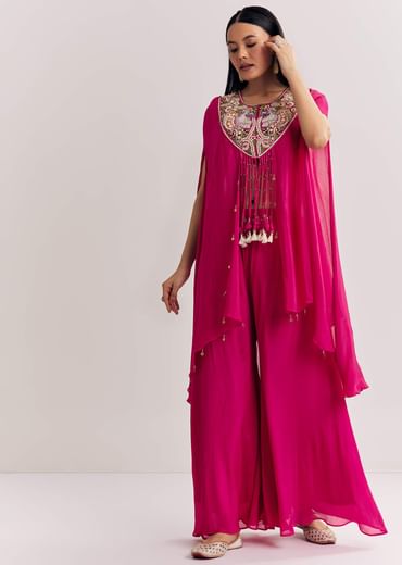 Pink Chinon Zardosi Threadwork Kaftan Kurta Set