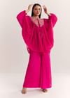 Pink Chinon Kaftan Kurta Set With Zardosi And Thread Work
