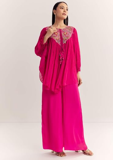 Pink Chinon Kaftan Kurta Set With Zardosi And Thread Work Pink Chinon Kaftan Kurta Set With Zardosi And Thread Work