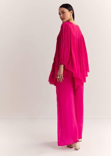 Pink Chinon Kaftan Kurta Set With Zardosi And Thread Work Pink Chinon Kaftan Kurta Set With Zardosi And Thread Work