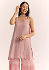 Pink Chinon Kurta Set With Cutdana Moti And Choker Dupatta