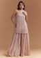 Pink Chinon Palazzo Suit With Intricate Hand Embroidery