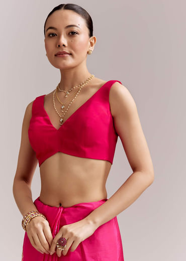 Pink Chinon Woven Saree With Multicolour Circular Motifs