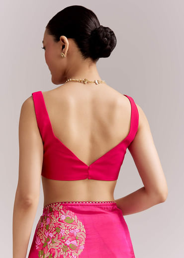 Pink Chinon Woven Saree With Multicolour Circular Motifs