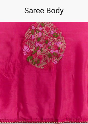 Pink Chinon Woven Saree With Multicolour Circular Motifs