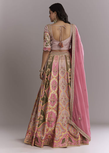 Pink Crepe Printed Bridesmaid Lehenga With Gotta Work