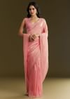 Pink Crepe Tissue Saree With Moti Beads And Cutdana Embroidery
