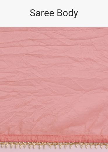 Pink Crushed Tissue Saree With Cutdana And Moti Embellished Border
