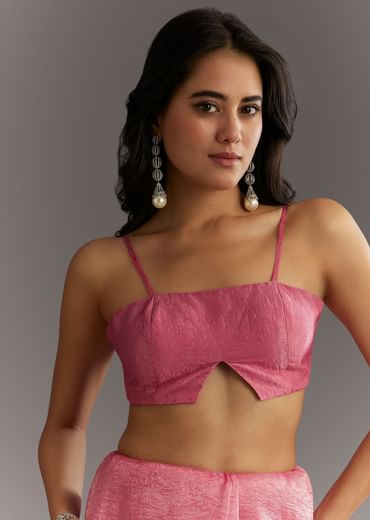 Pink Crushed Tissue Sequin Embroidered Saree With Scallop Border