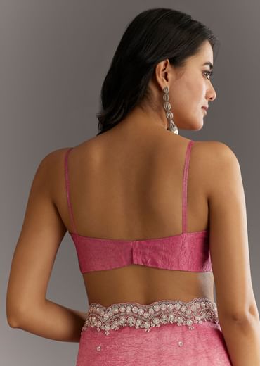 Pink Crushed Tissue Sequin Embroidered Saree With Scallop Border