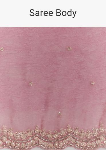 Pink Crushed Tissue Sequin Embroidered Saree With Scallop Border