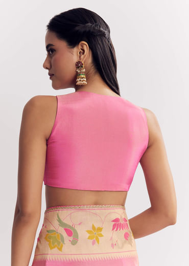 Pink Dola Silk Paithani Saree With Dollar Butti And Multicolor Motif