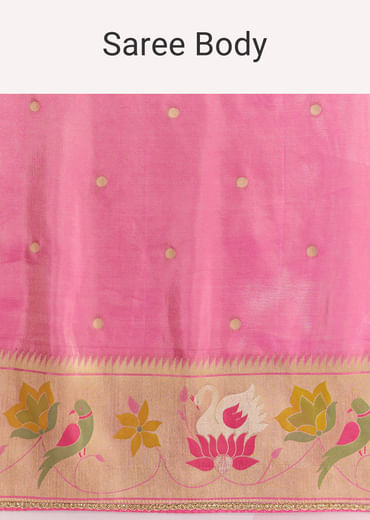 Pink Dola Silk Paithani Saree With Dollar Butti And Multicolor Motif