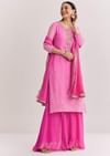Pink Dola Silk Palazzo Suit With Zardosi Work