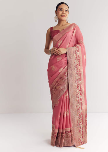 Pink Dola Silk Saree With Butti Work
