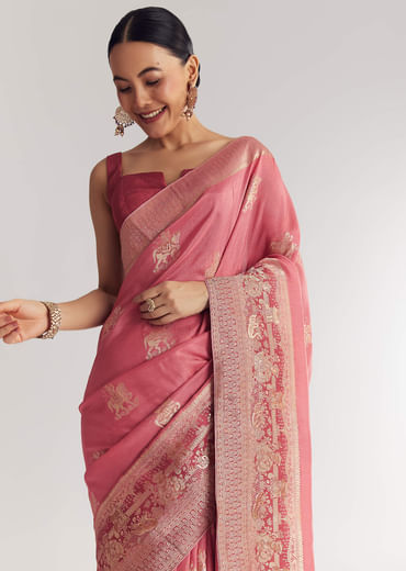 Pink Dola Silk Saree With Butti Work
