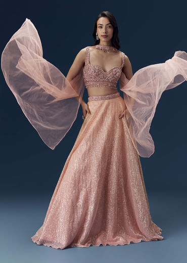 Pink Embellished Bridesmaid Lehega with Choker Dupatta