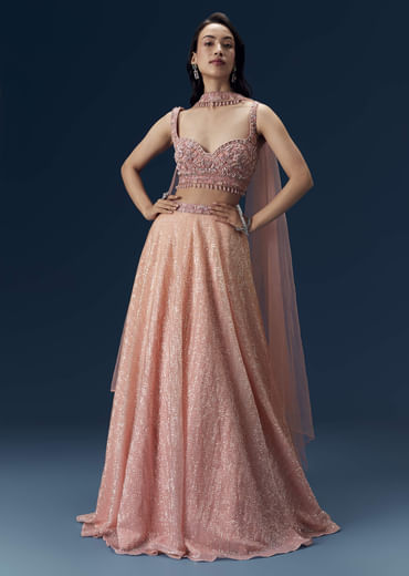 Pink Embellished Bridesmaid Lehega with Choker Dupatta