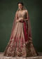 Pink Embroidered Bridal Raw Silk Lehenga Set with Two Dupattas