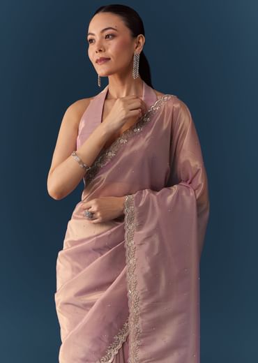 Pink Embroidered Saree with Blouse Fabric