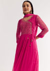 Pink Floral Chiffon Anarkali Kurta Set With Dupatta