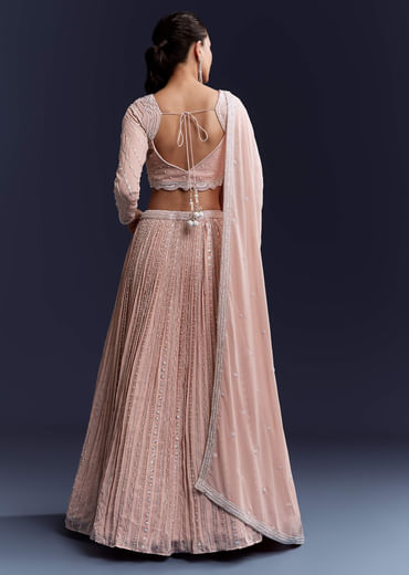 Pink Georgette Bridesmaid Lehenga With Intricate Hand Embroidery