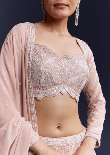 Pink Georgette Bridesmaid Lehenga With Intricate Hand Embroidery