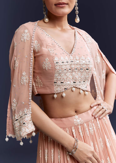 Pink Georgette Bridesmaid Lehenga With Sequins And Thread Embroidery