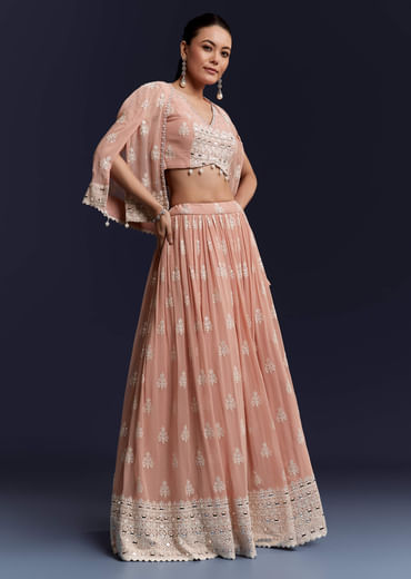 Pink Georgette Bridesmaid Lehenga With Sequins And Thread Embroidery