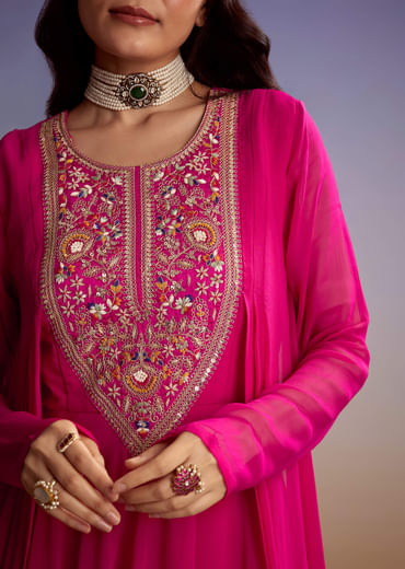 Pink Georgette Indo Western Set With Zari And Sequins Work