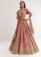 Pink Georgette Printed Cutdana Stonework Lehenga With Net Dupatta
