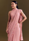 Pink Georgette Saree With All Over Kashmiri Bud Work