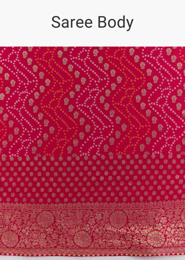 Pink Georgette Woven Saree With Floral Border And Bandhani Print