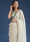White Green Glass Tissue Sequin Embroidered Saree With Contrast Blouse