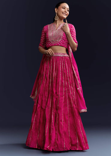 Pink Gota Lace Chinon Silk Bridesmaid Lehenga Set