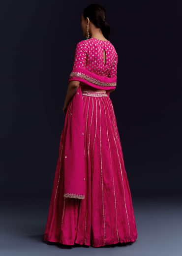 Pink Gota Lace Chinon Silk Bridesmaid Lehenga Set