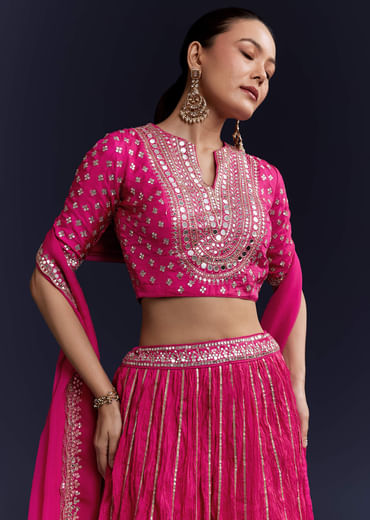 Pink Gota Lace Chinon Silk Bridesmaid Lehenga Set