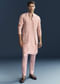 Pink Imported Linen Kurta Jacket Set For Men With Aari Embroidery