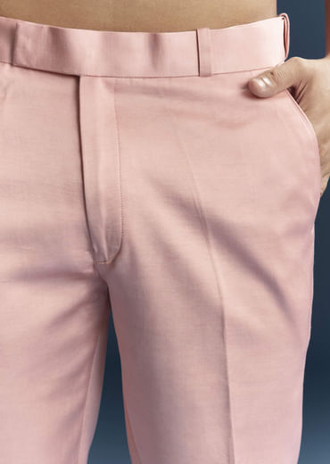 Pink Imported Linen Kurta Jacket Set For Men With Aari Work